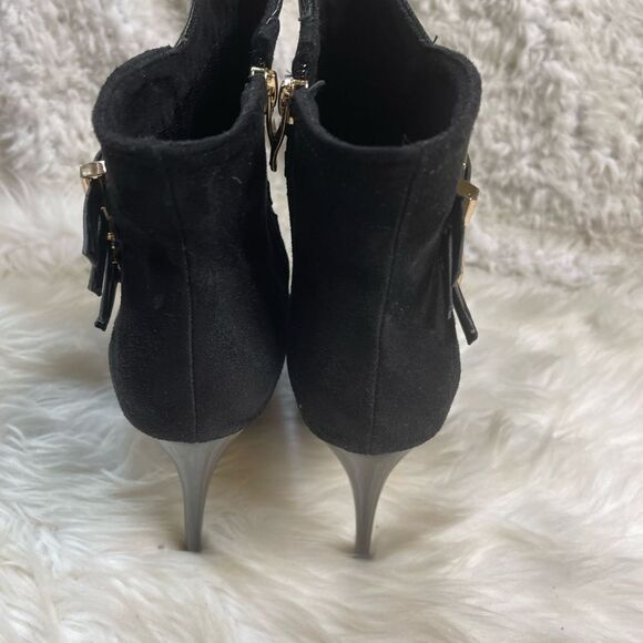 Bebe synthetic suede & lizard print hidden platform heels gold tone buckles SZ8 - Picture 7 of 13